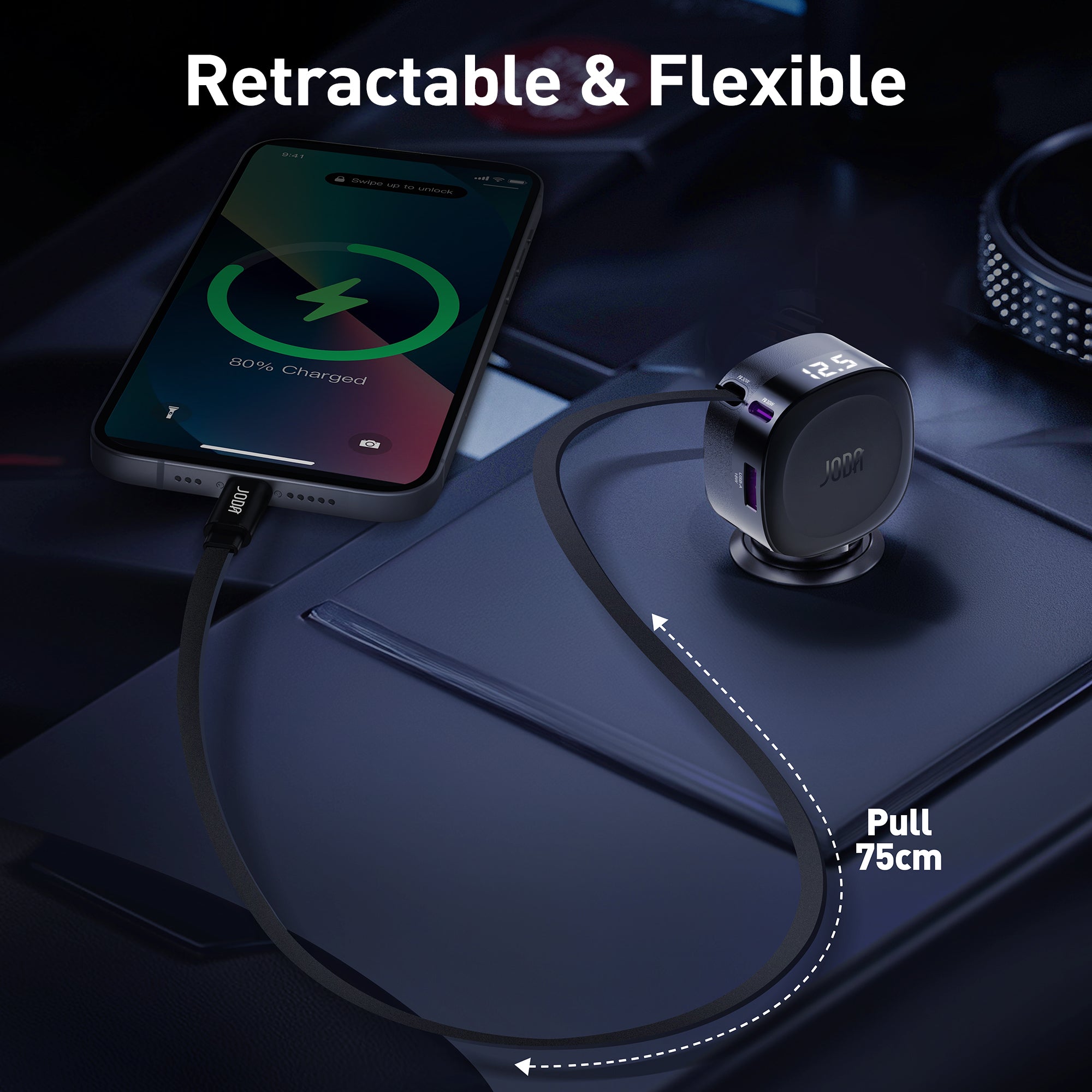CarFlex 60 60W Car Charger with Built-in Cable
